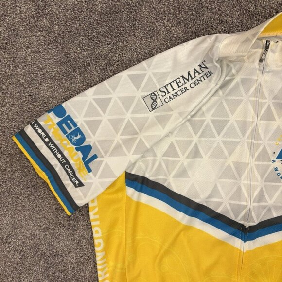 Primal Men's Cycling Full Zip Jersey Size M White Yellow Pedal The Cause EUC - Picture 5 of 14